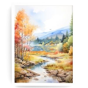 Watercolor Autumn/Fall Landscape Wall Art Illustration Print Poster Unframed